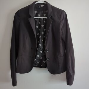 Divided Black Blazer with Bow Print Lining